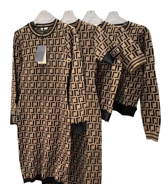 

womens runway dress full letters relief knitted one-piece long sleeves short sleeve pullover fashion design brown color short skirts charm s, Black