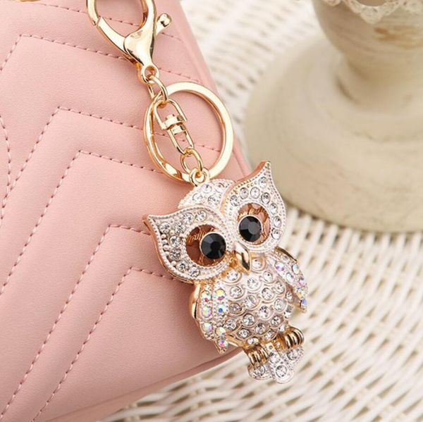 

owl rhinestone crystal keyring keychains charm pendant handbag purse bag key ring chain keychain gifts 3 colors, Silver