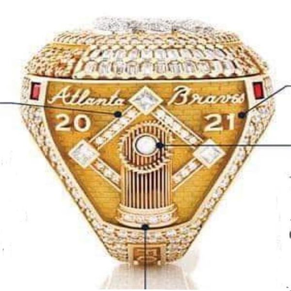 

6 player name 2021 2022 world series baseball team championship ring man soler albies fried swanson souvenir men fan gift whol286u, Golden;silver