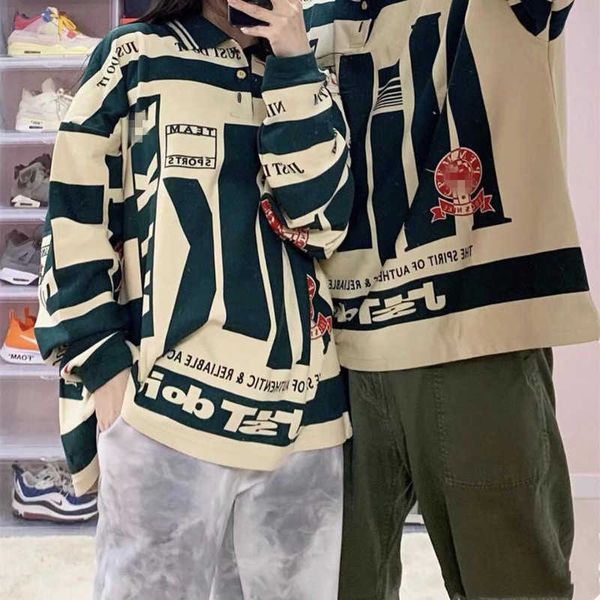 

high version cpfms designer hoodies sports branded street letter print contrast loose long sleeve polo shirt men's women's pullove, Black