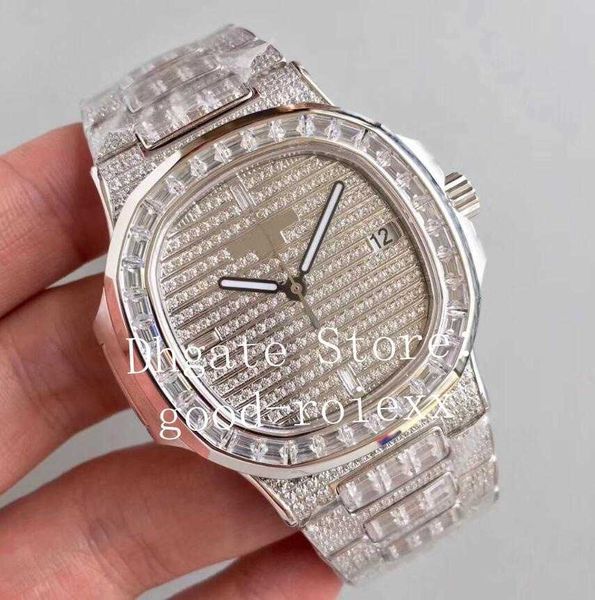 

mens automatic cal.324 sc watch full pave rectangle diamond dial bracelet men platinum rhinestone 5719 10g crystal watches