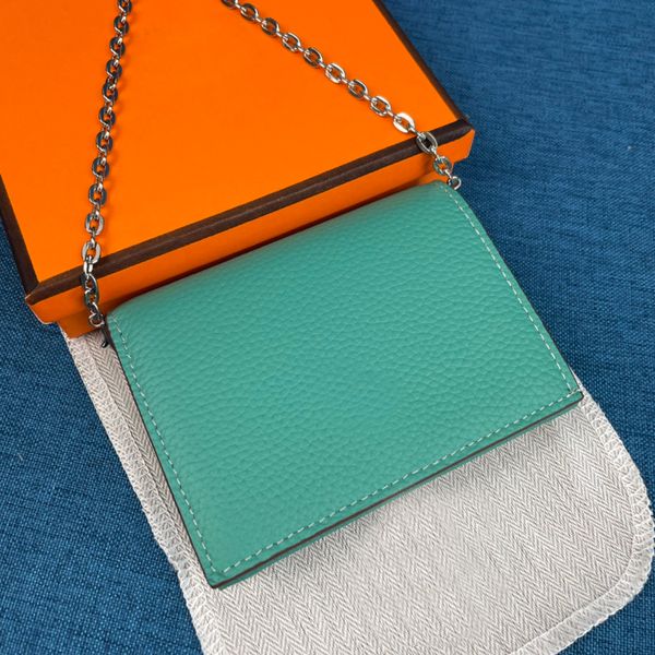 

9a design wallet genuine leather togo litchi grain cowhide with silver adjustable metal chain, Red;black