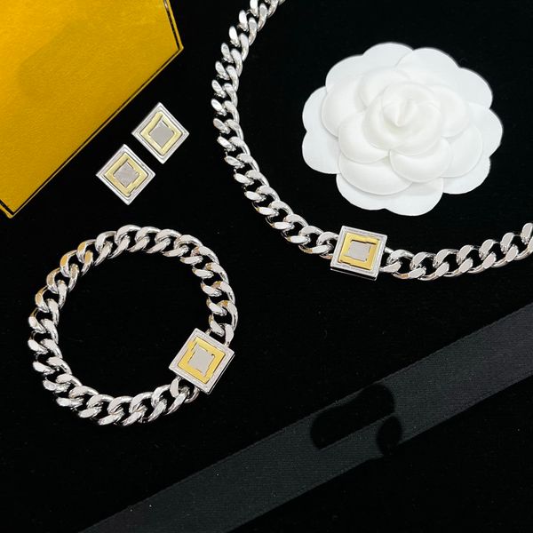 

white copper necklace earring women brass engraved f initials letter settings 18k gold designer jewelry birthday festive christmas gifts fs2, Black