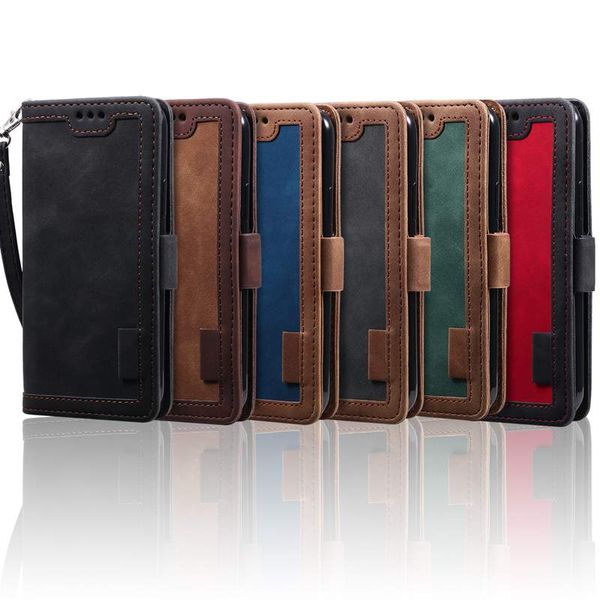 

business hybrid leather wallet cases for iphone 15 plus 14 pro max 13 12 11 xr xs max x 8 7 6 contrast hit color credit id card slot holder