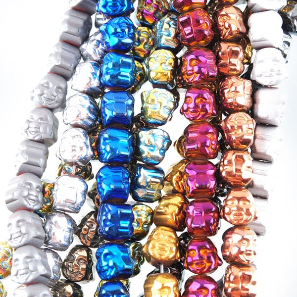 

wojiaer 8x8mm natural colourful hematite materials stone buddha head loose spacer beads for jewelry making bracelet diy bl318, Black
