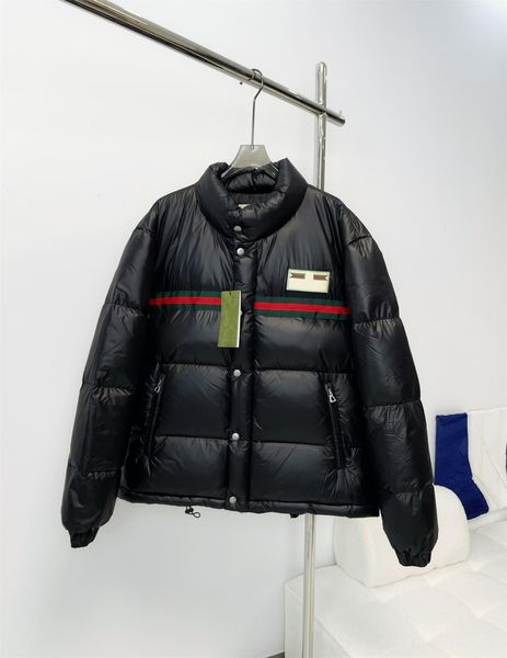 

men puffer jacket parkas canvas padded fashion designer women zipper pocket nylon coat hood drawstring letter winter warm outwear down jacke, Black