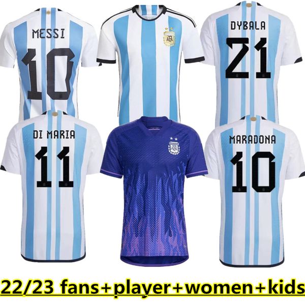 

player fans version argentina soccer jersey 22 23 home away 1986 football shirts 2022 messis dybala de paul di maria national team maradona, Black;yellow