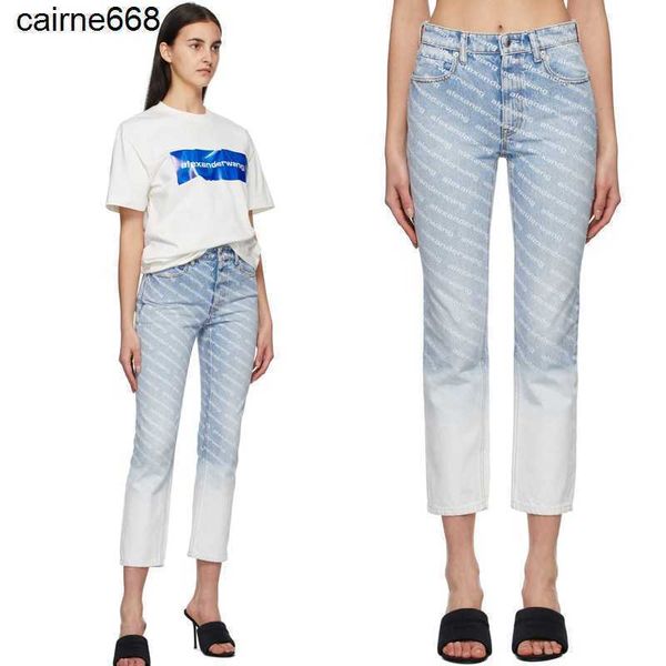 

designer women's jeans high waist light blue gradual change alexanders washing straight cropped jeans women wangs