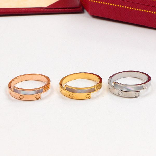 

luxury designer jewelry men and women love screw rings alphabetic shell ring fashion simple brand wedding engagement ring, Silver