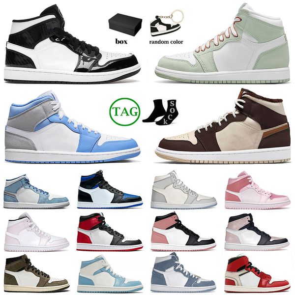 

sneakers jumpman 1 1s bubble gum basketball shoes women mens mid french blue sports mid barely rose fashion outdoor mid light smoke grey tra, White;red