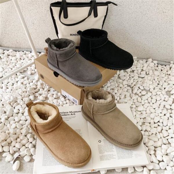 

classical mini u5854 women snow boots keep warm boot latest fashion sheepskin cowskin genuine leather plush boots, Black
