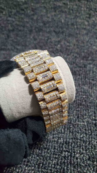 

2023 new iced out diamonds watch pass tt eta 3255 movement mechanical yellow gold men luxurywatch box include, Slivery;brown
