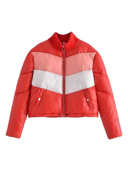 

women's down parkas pb za women 2022 fashion color matching pu imitation leather cotton padded clothes long sleeve female outerwear chi, Black