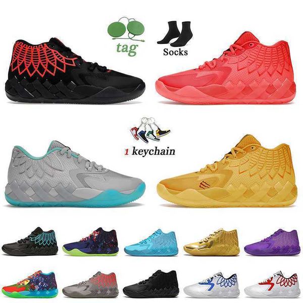 

lamelo ball mb.01 basketball shoes rick and morty 2022 not from here red blast queen city 1of1
