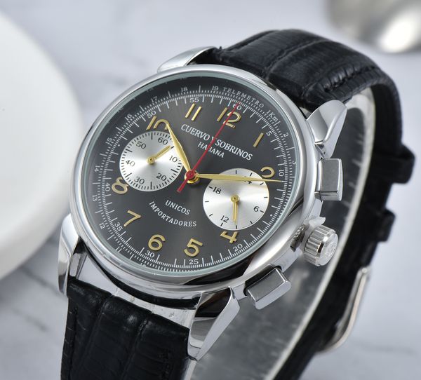 

2022 CUERVO Y SOBRINOS Men's Watch Multifunctional Luxury Chronograph Fashion Classic Leather Strap Waterproof Quartz Sports Watch Relogio Masculino, Blue