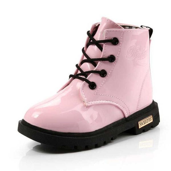 

boots spring autumn patent leather children boys girls waterproof kids shoes warm plush snow toddler sneakers l221011, Black;grey