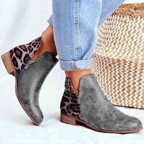

women boots large short 's 2022 new leopard stitched leather 07091011, Black