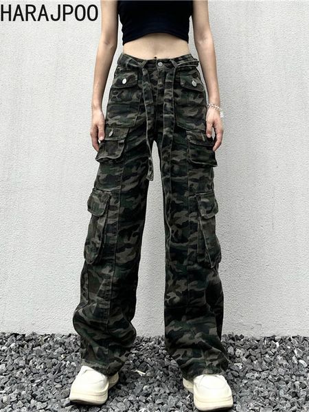

women's pants s american retro overalls casual autumn camouflage design sense niche drooping trousers loose wide leg trendy 221011, Black;white
