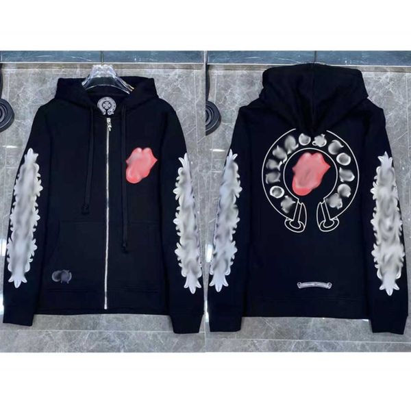 

loose brand mens sweatshirts classic ch designer hoodie horseshoe sanskrit print luxury zipper jacket pullover hooded coat fashion nvax, Black
