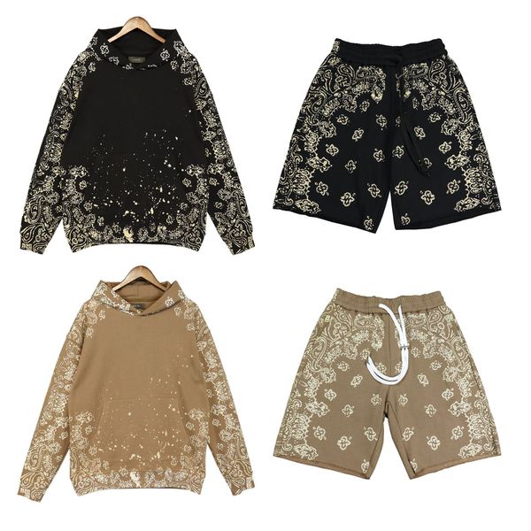 

men's hoodies & sweatshirts autumn and winter new cashew flower printed high street casual suit for men and women, Black