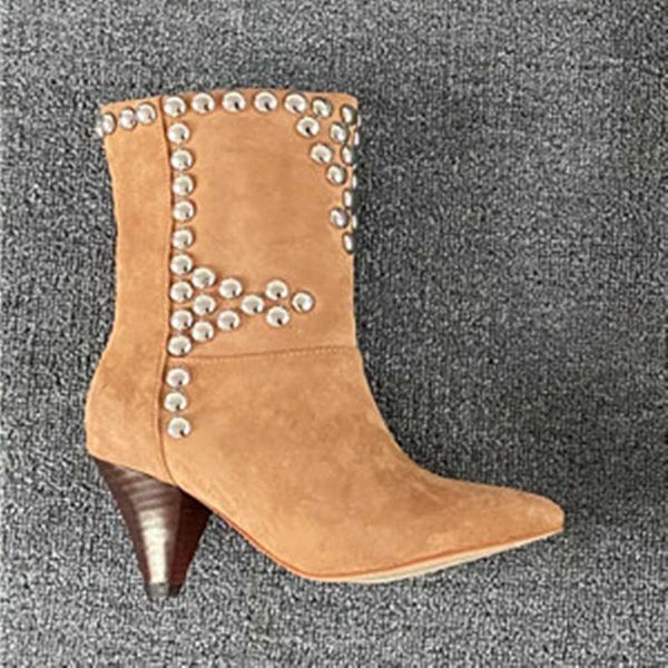

boots luxury women ankle fashion round bead decoration designer shoes cow suede heels chelsea 220901, Black