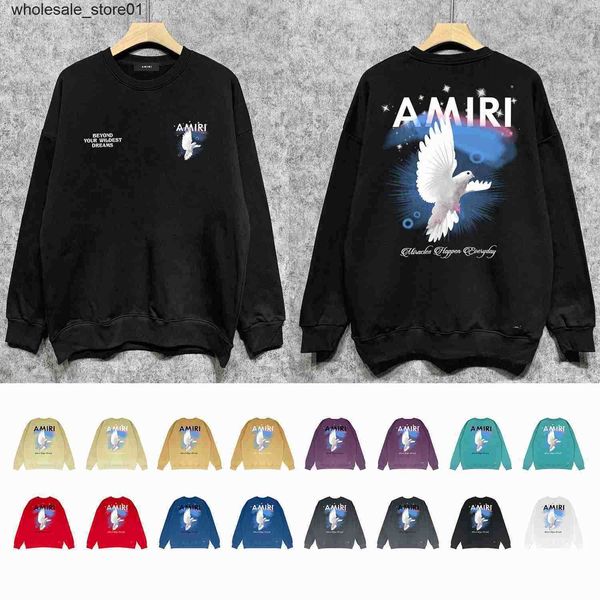 

new men's hoodies designer sweatshirts amirs dove print round neck sweater men's casual cotton fashion long sleeve, Black
