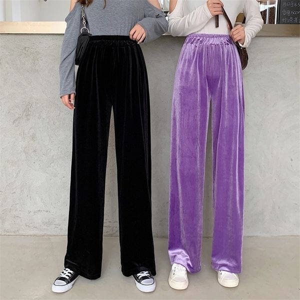 

women's pants s autumn straight velour women high waist casual wide legs black purple loose female fashion student trousers 221011, Black;white
