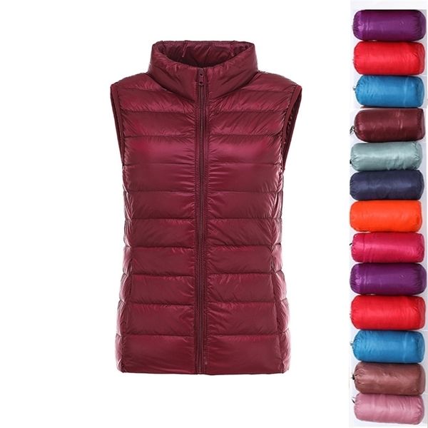 

womens vests ultralight womens winter down jacket sleeveless white duck feather warm waistcoat down vest outerwear coats for woman packable, Black;white