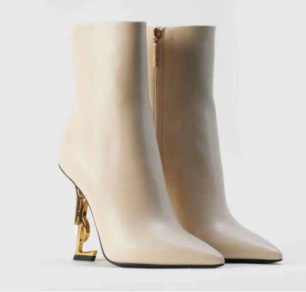 

elegant and fashionable ankle boots calfskin matt metal letters heel pointed reds paint sole winter fashion boots, Black