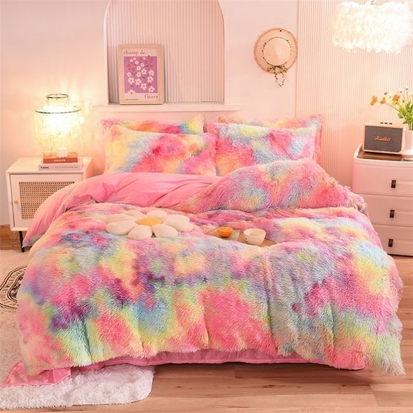 

sets Super Shaggy Coral Fleece Warm Cozy Princess Bedding Mink Veet QuiltDuvet Cover Set Bed Comforter Blanket Pillowcases 221010, Red