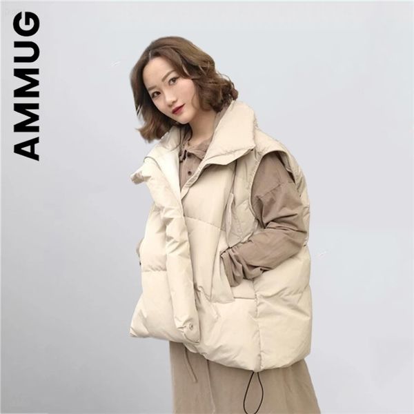 

womens vests ammug loose womens sleeveless jackets solid turn down collar ladies winter vest korean style waistcoat for female 221010, Black;white