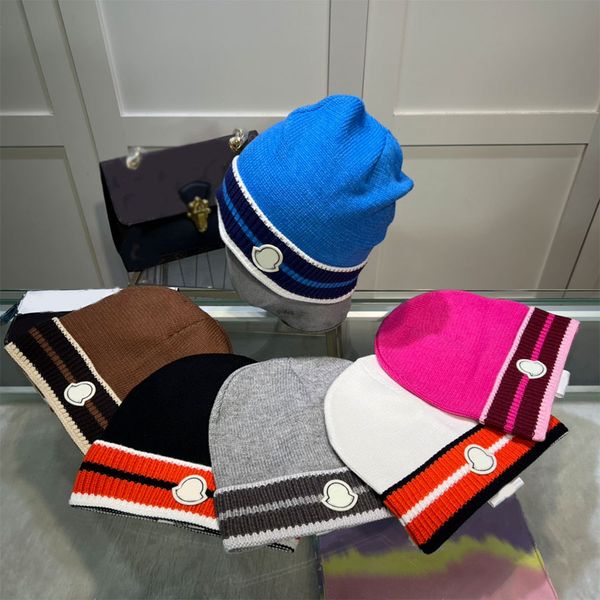 

designer knitted hat beanie cap casual skull caps for man woman winter hats 6 color, Blue;gray