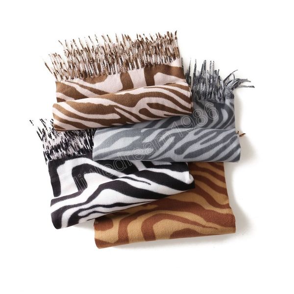 

luxury black white zebra scarf winter women warm cashmere women long pashmina foulard femme scarves lady tassel shawl wraps, Blue;gray