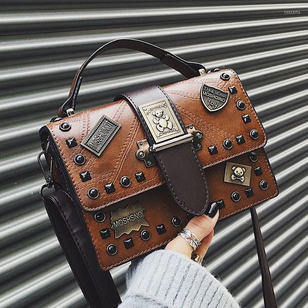 

evening bags fashion cute sequined rivet shoulder bag winter female designer handbags vintage leather for lady