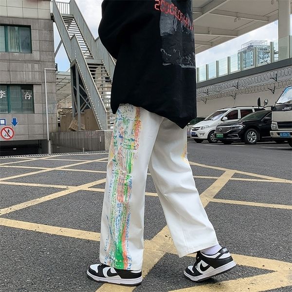 

women's pants s fashion casual straight loose men women hip hop high street graffiti print drawstring waist jean 221011, Black;white