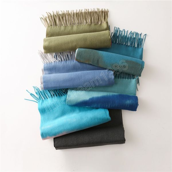 

fashion spain autumn winter women cashmere hijab scarf gradient tie-dye tassel pashmina stole thick blanket shawls wrap foulard, Blue;gray