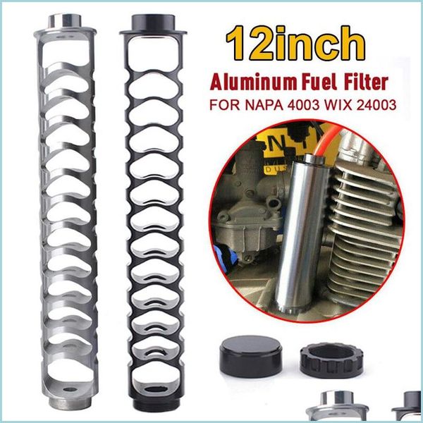 

fuel filter new 12inch larger 1/2-28 5/8-24 aluminum single core soent trap spiral increase car fuel filter for napa 4003 wix 24003 f dhq6n