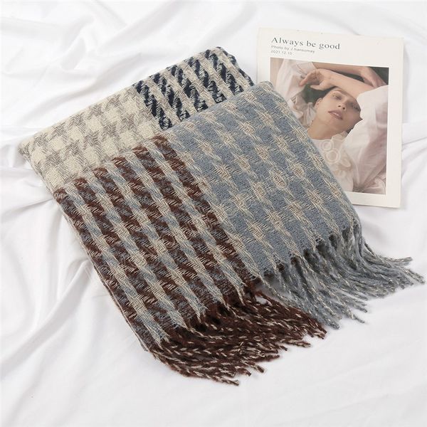

fashion houndstooth scarves winter cashmere hijab scarf luxury tassel pashmina stole thick blanket shawls and wraps foulard, Blue;gray