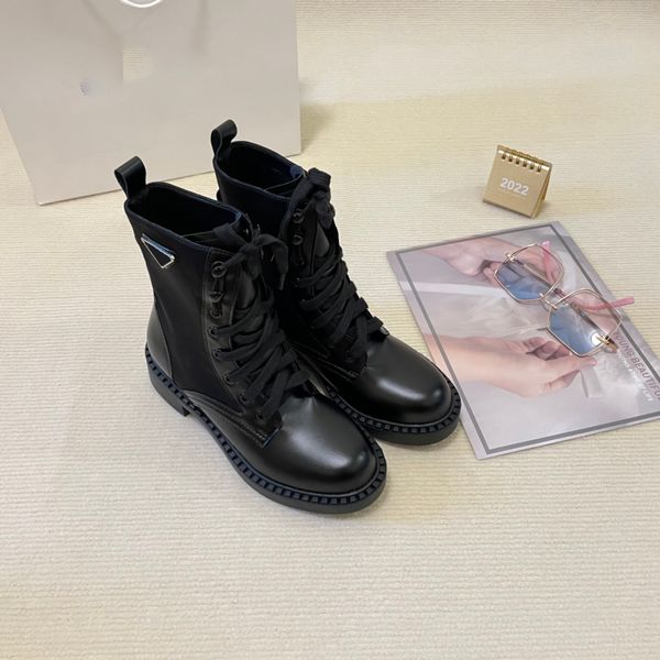 

brushed leather re-nylon boots ankle martin platform women designers motorcycle, Black
