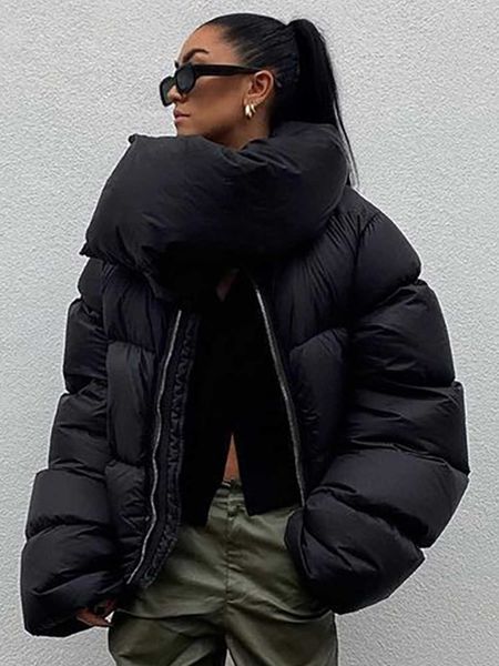 

women's down parkas warm padded jacket women winter 2022 new zipper thick turtleneck solid color coat fashion street style outerwear fe, Black
