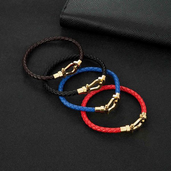 

steel titanium bracelet four color braided horseshoe buckle gold plated bracelet stainless steel ushaped for lovers284y5081735, Silver