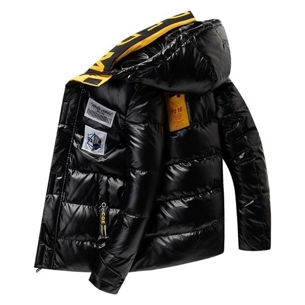 

mens down parkas bright leather men thicken warm winter jacket casual parka outwear autumn waterproof stand collar hooded coat clothing 2210, Black