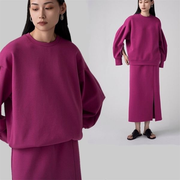

womens two piece pants womens sporty sweatshirt 2 piece skirt set autumn and winter fashion crew neck oversize pullover high waist skirt 22, White
