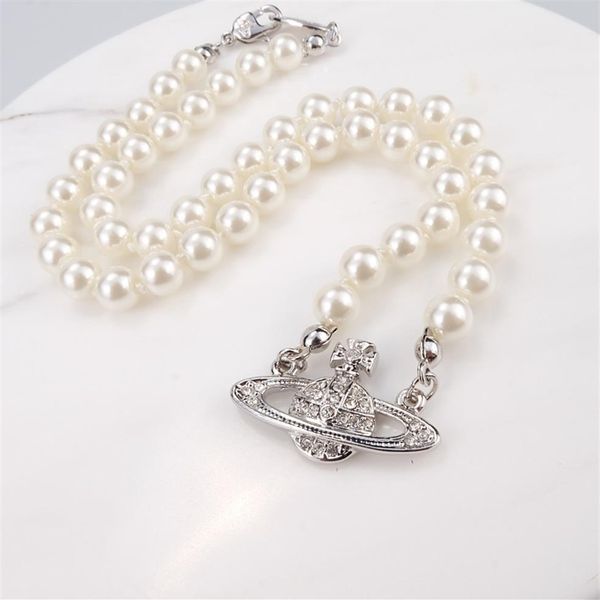 

necklaces with vintage pendent choker 40cm saturn pearl collarbone necklace micro set diamond light luxury punk style ladies fashi253n, Silver