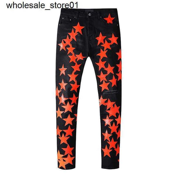 

men's jeans designer amirs black five pointed star patch fashion jeans men's jeans, Blue