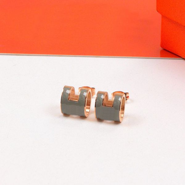 

high polished fashion jewelry party gifts h letter enamel earrings hip hop stud earing gold rose earrings for women wedding hoop wholesale, Golden;silver