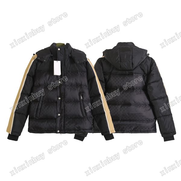 

xinxinbuy men designer coat down jacket reflective webbing letter jacquard fabric long sleeve women khaki black m-2xl, Black;brown