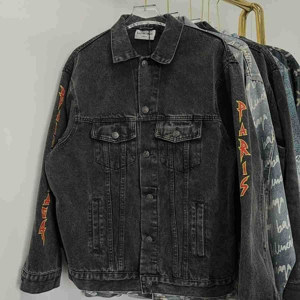 

men's jackets balencaigass designer turtle cracks washing water thickened old thick denim loose men women's jacket coat, Black;brown