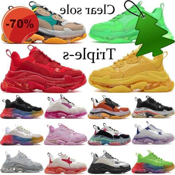

pairs clear sole triple s sneakers for men women green neon yellow black white 17fw platform shoes fashion gym red blue shoe