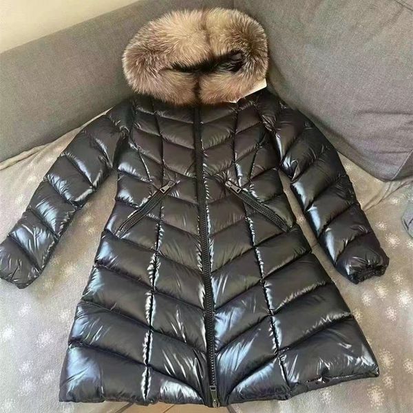 

women black long down jacket marrion green designer coat with fox fur hoody detachable